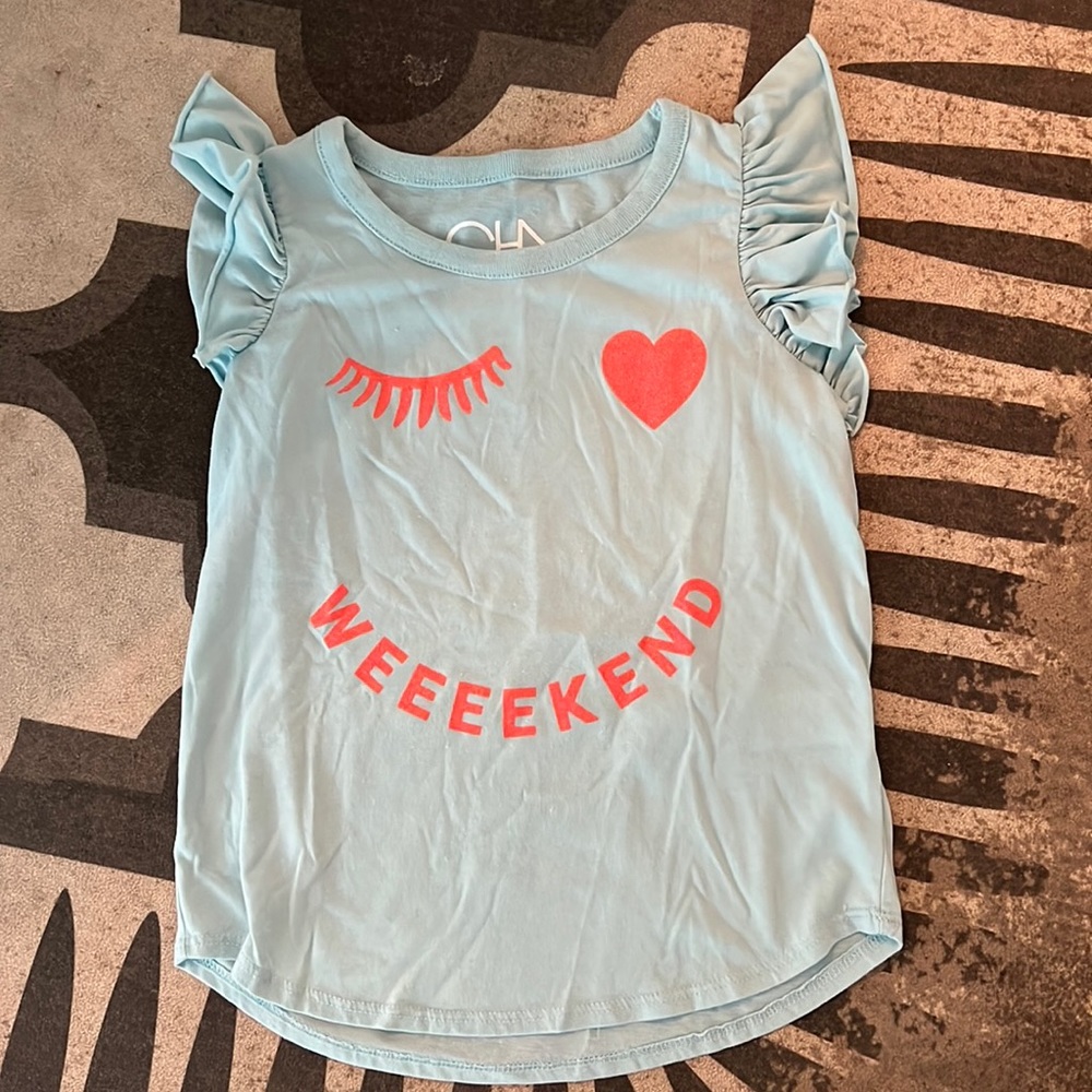 Chaser I heart weekends girl's tee shirt baby blue sz. 7